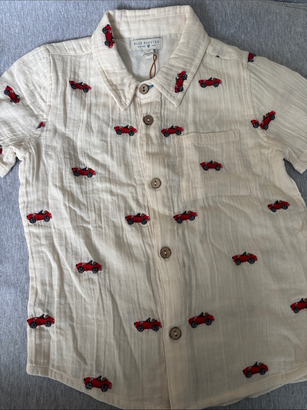 Blue Rooster Boys Jack Shirt in Vintage Car Embroidery size 5Y